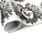 Feestelijke rendieren Siberische Husky Hond Kerstm Cadeaupapier (Rol Hoek)