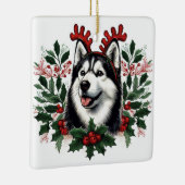 Feestelijke rendieren Siberische Husky Hond Kerstm Keramisch Ornament (Rechts)
