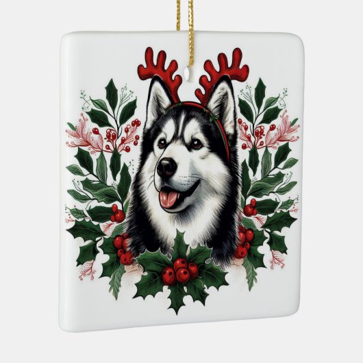 Feestelijke rendieren Siberische Husky Hond Kerstm Keramisch Ornament (Rechts)