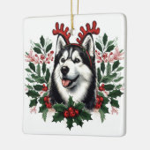 Feestelijke rendieren Siberische Husky Hond Kerstm Keramisch Ornament (Links)