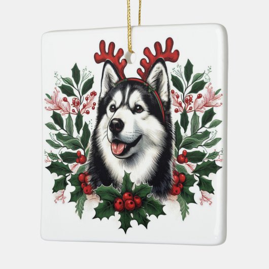 Feestelijke rendieren Siberische Husky Hond Kerstm Keramisch Ornament (Links)