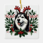 Feestelijke rendieren Siberische Husky Hond Kerstm Keramisch Ornament (Voorkant)