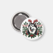 Feestelijke rendieren Siberische Husky Hond Kerstm Magneet (Voorkant / Achterkant)