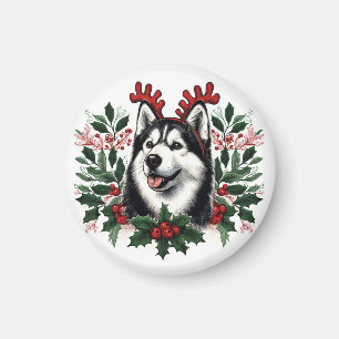 Feestelijke rendieren Siberische Husky Hond Kerstm Magneet