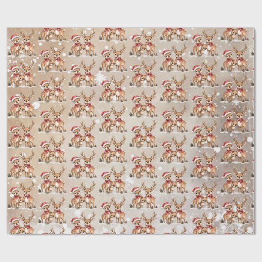 Feestelijke rendierfamilie met kerstmutsen cadeaupapier (Vlak)
