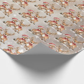 Feestelijke rendierfamilie met kerstmutsen cadeaupapier (Hoek)