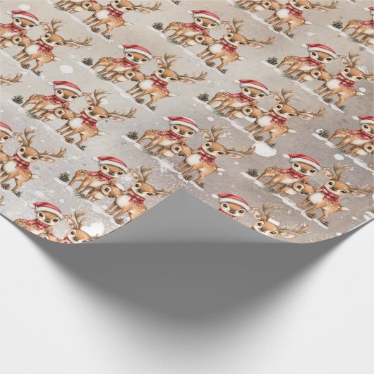 Feestelijke rendierfamilie met kerstmutsen cadeaupapier (Hoek)