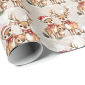 Feestelijke rendierfamilie met kerstmutsen cadeaupapier (Rol Hoek)