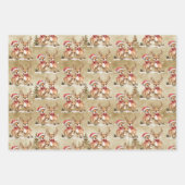 Feestelijke rendierfamilie met kerstmutsen inpakpapier vel (Voorkant 2)