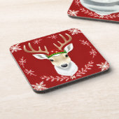 Feestelijke rendierillustratie met rode achtergron bier onderzetter (Linkerzijde)