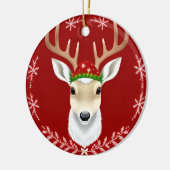 Feestelijke rendierillustratie met rode achtergron keramisch ornament (Links)