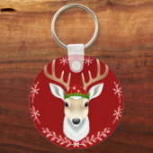Feestelijke rendierillustratie met rode achtergron sleutelhanger (Achterkant)