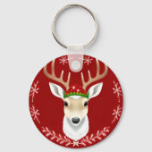 Feestelijke rendierillustratie met rode achtergron sleutelhanger (Achterkant)