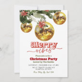 Feestelijke Retro Christmas Golden Discoball Party Kaart (Voorkant)