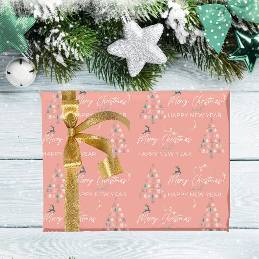 Feestelijke Retro Doodle Kerstboom Rendier Sterren Cadeaupapier