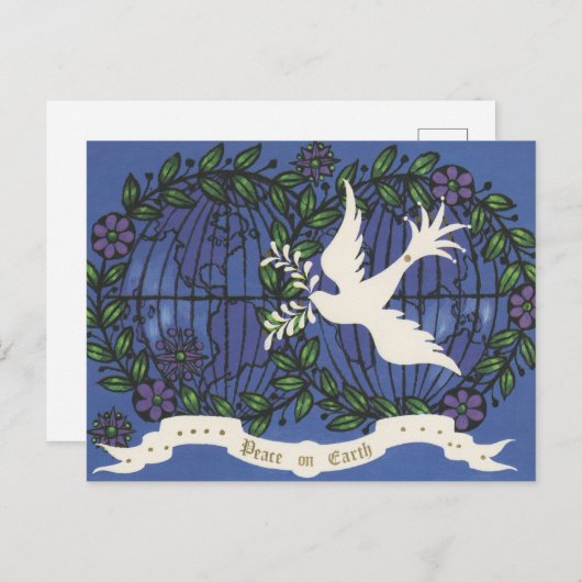 feestelijke retro  duif kerst briefkaart (Voorkant / Achterkant)