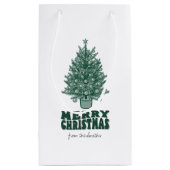 Feestelijke retro groene kerstboom klein cadeauzakje (Achterkant)