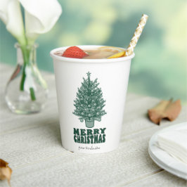 Feestelijke retro groene kerstboom papieren bekers
