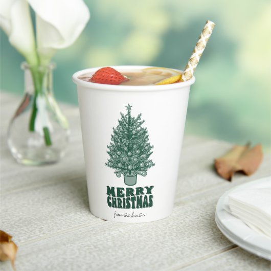 Feestelijke retro groene kerstboom papieren bekers (Insitu)