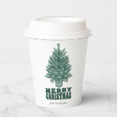 Feestelijke retro groene kerstboom papieren bekers (Voorkant)