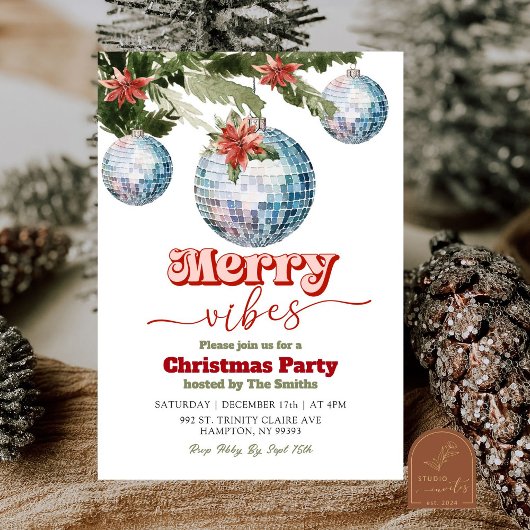 Feestelijke Retro Kerst Disco Bal Feest Kaart