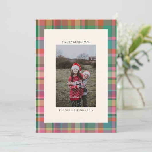 Feestelijke retro kerst geruite Schattigee preppy Feestdagenkaart (Staand voorkant)