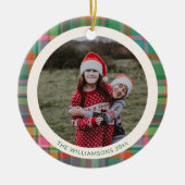 Feestelijke retro kerst geruite Schattigee preppy  Keramisch Ornament (Voorkant)