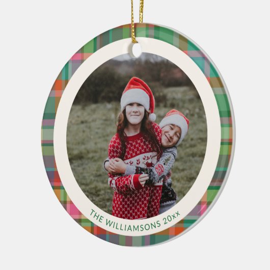 Feestelijke retro kerst geruite Schattigee preppy  Keramisch Ornament (Links)