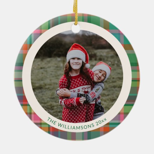 Feestelijke retro kerst geruite Schattigee preppy Keramisch Ornament (Achterkant)