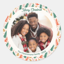 Feestelijke Retro Kerstboom Foto Ronde Sticker