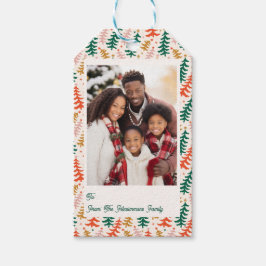 Feestelijke Retro Kerstboom Vakantie Fotokaart Cadeaulabel