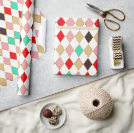 Feestelijke Retro Kerstmis Diamant Patroon Cadeaupapier