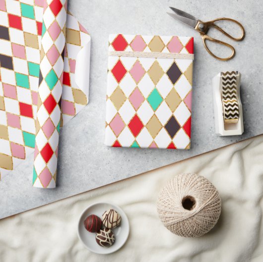 Feestelijke Retro Kerstmis Diamant Patroon Cadeaupapier (Crafts)