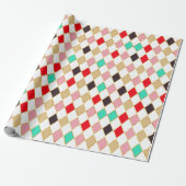 Feestelijke Retro Kerstmis Diamant Patroon Cadeaupapier (Uitgerold)