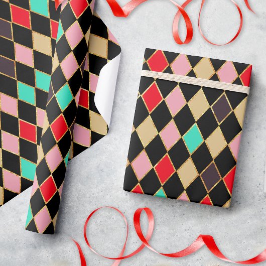 Feestelijke Retro Kerstmis Diamant Patroon Cadeaupapier