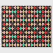 Feestelijke Retro Kerstmis Diamant Patroon Cadeaupapier (Vlak)