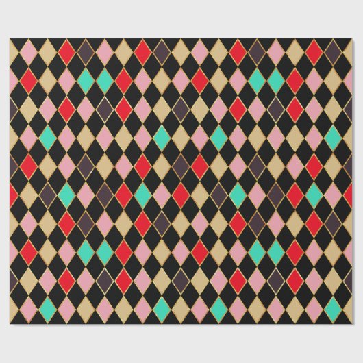 Feestelijke Retro Kerstmis Diamant Patroon Cadeaupapier (Vlak)