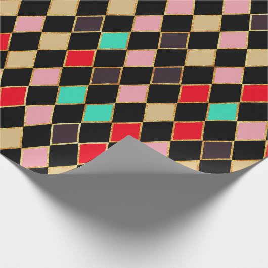 Feestelijke Retro Kerstmis Diamant Patroon Cadeaupapier (Hoek)