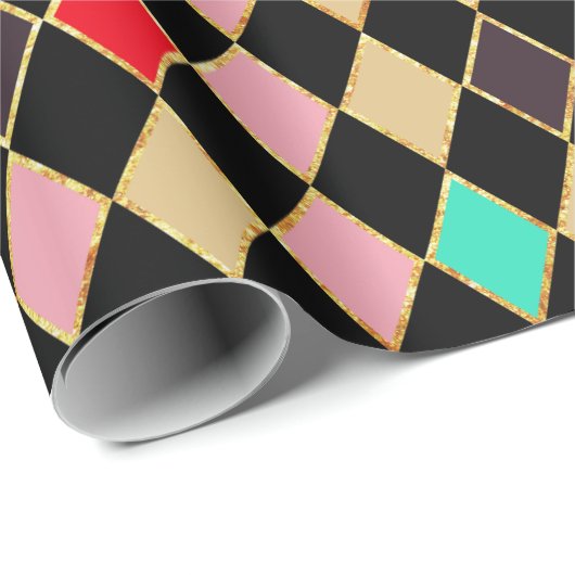 Feestelijke Retro Kerstmis Diamant Patroon Cadeaupapier (Rol Hoek)