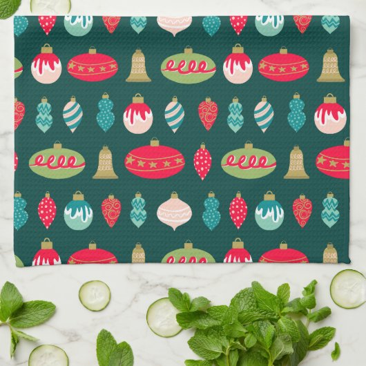 Feestelijke Retro Kerstversiering Midcentury Moder Theedoek (Gevouwen)