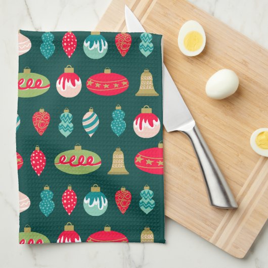 Feestelijke Retro Kerstversiering Midcentury Moder Theedoek (Quarter Fold)