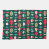 Feestelijke Retro Kerstversiering Midcentury Moder Theedoek (Horizontaal)