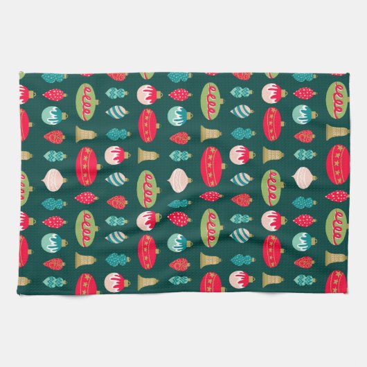 Feestelijke Retro Kerstversiering Midcentury Moder Theedoek (Horizontaal)