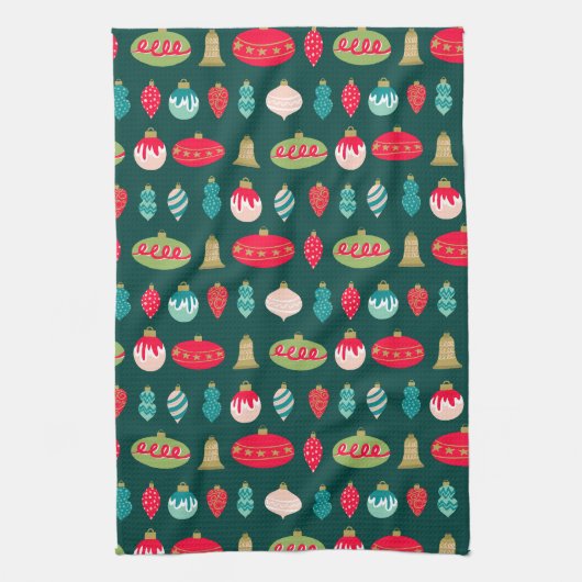 Feestelijke Retro Kerstversiering Midcentury Moder Theedoek (Verticaal)