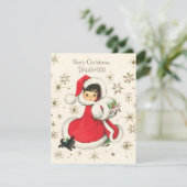 feestelijke retro  meisje kerst feestdagenkaart (Staand voorkant)