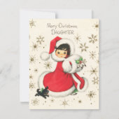 feestelijke retro  meisje kerst feestdagenkaart (Voorkant)