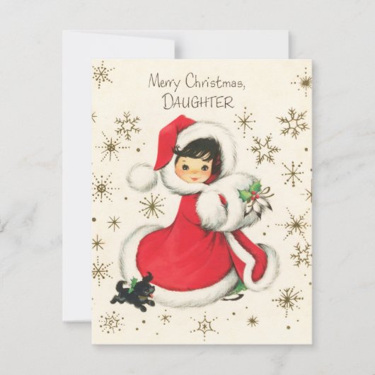 feestelijke retro  meisje kerst feestdagenkaart (Voorkant)