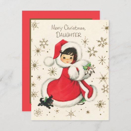 feestelijke retro  meisje kerst feestdagenkaart (Voorkant / Achterkant)