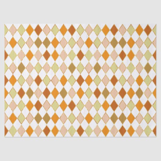 Feestelijke Retro Oranje Beige Diamantpatroon Tissuepapier (Voorkant)