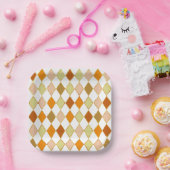 Feestelijke Retro Oranje Beige Witte Diamantpatroo Papieren Bordje (Feest)